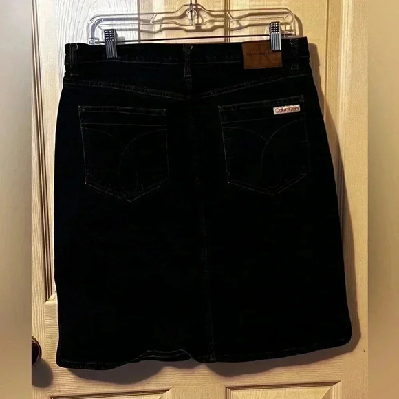 EUC Vintage Calvin Klein Jeans Logo Stitch 5 Pocket Denim Midi Skirt SZ 11 - Picture 4 of 8
